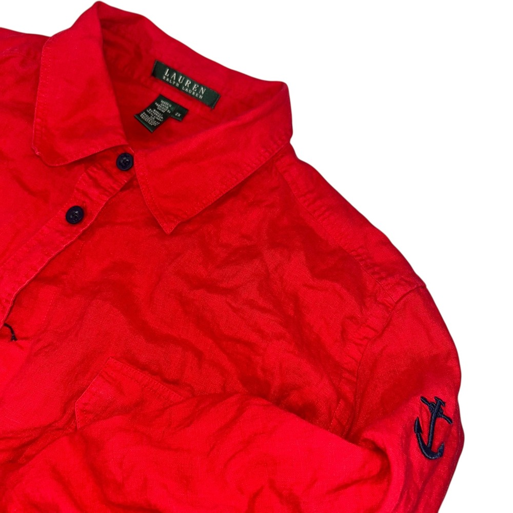 Lauren Ralph Lauren Red Linen Roll Tab Sleeve Button Up Shirt 2X Anchor